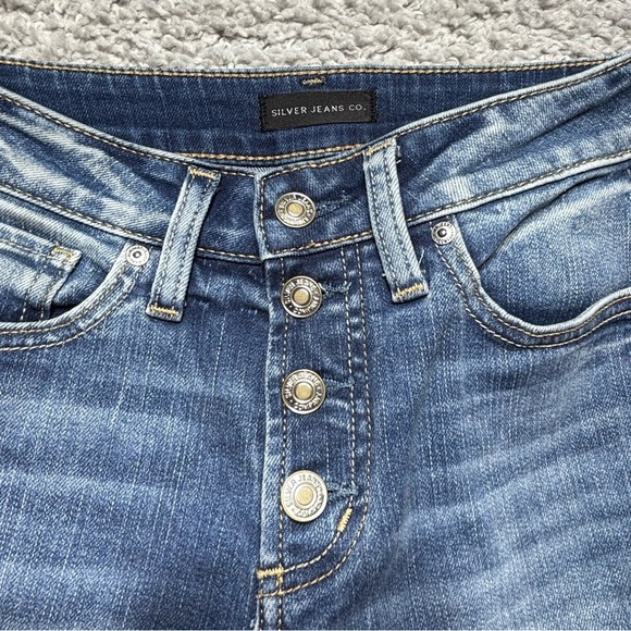 Silver Jeans Womens 25 Suki Skinny Crop Exposed Button Fly Raw Hem Stretch Denim - Picture 2 of 4